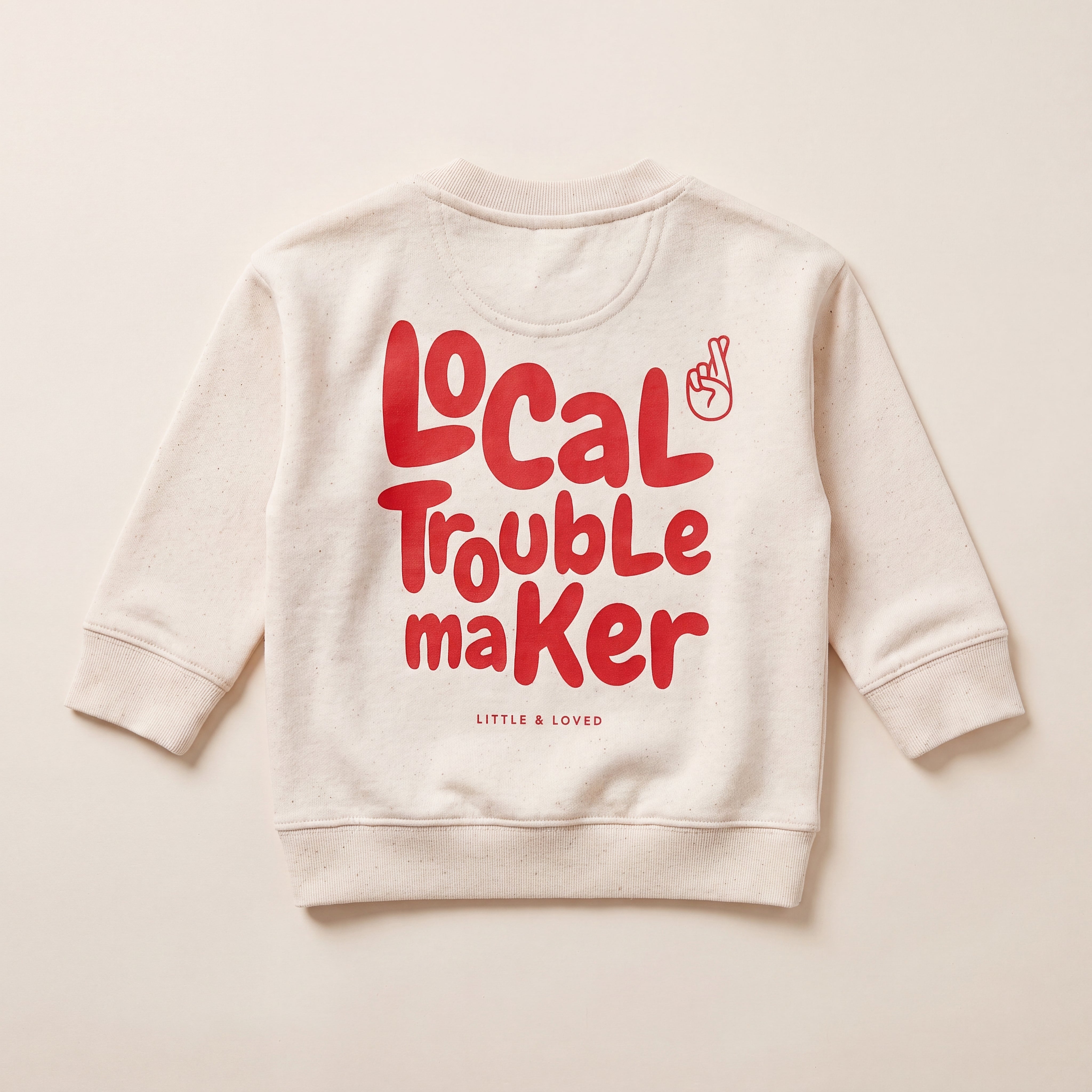 Local Troublemaker – Sweatshirt – Packshot Baby Rücken (off-white)