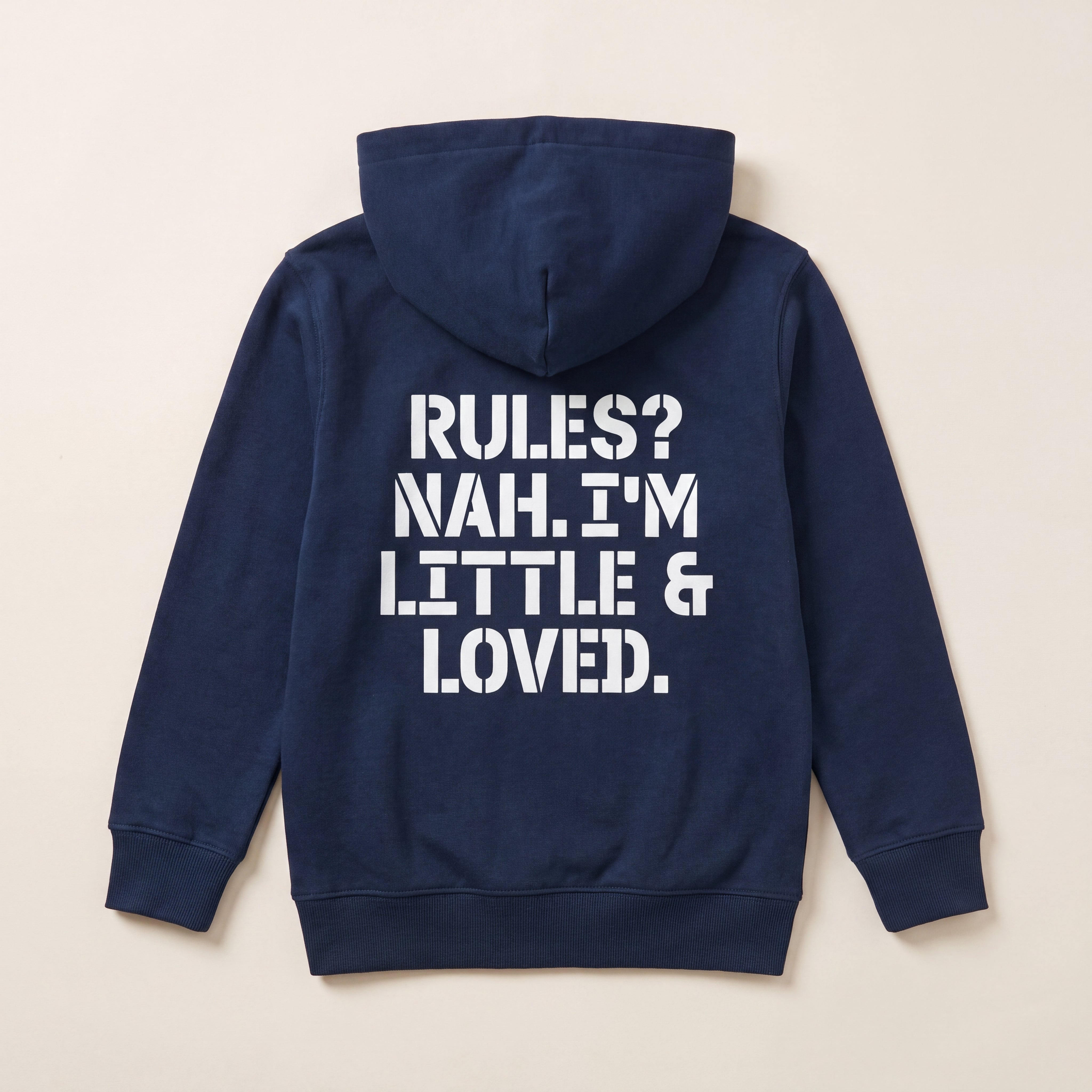 RULES? NAH. I'M LITTLE & LOVED. – Zip-Hoodie – Navy
