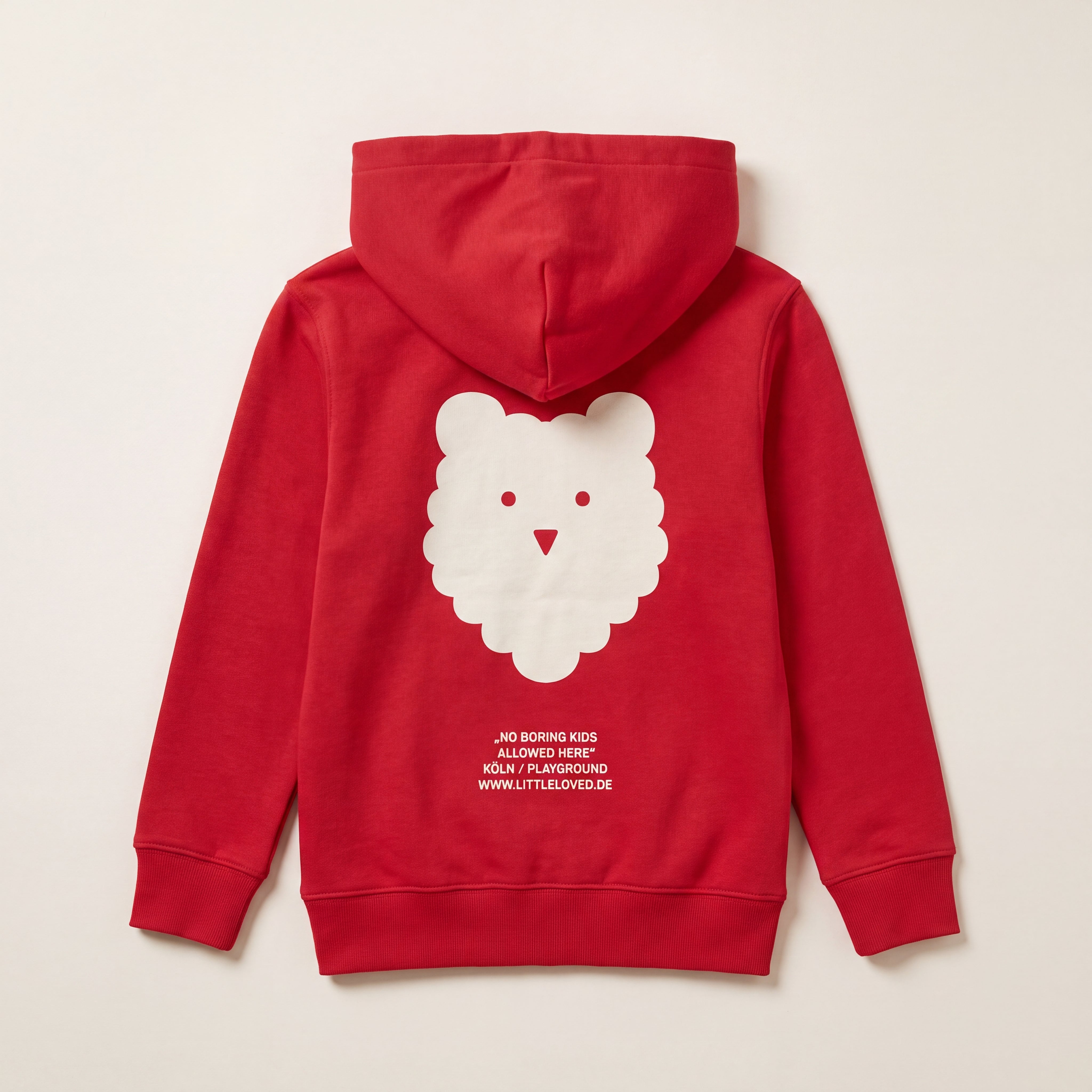 NO BORING KIDS ALLOWED HERE. – Hoodie – Packshot Rücken (rot)