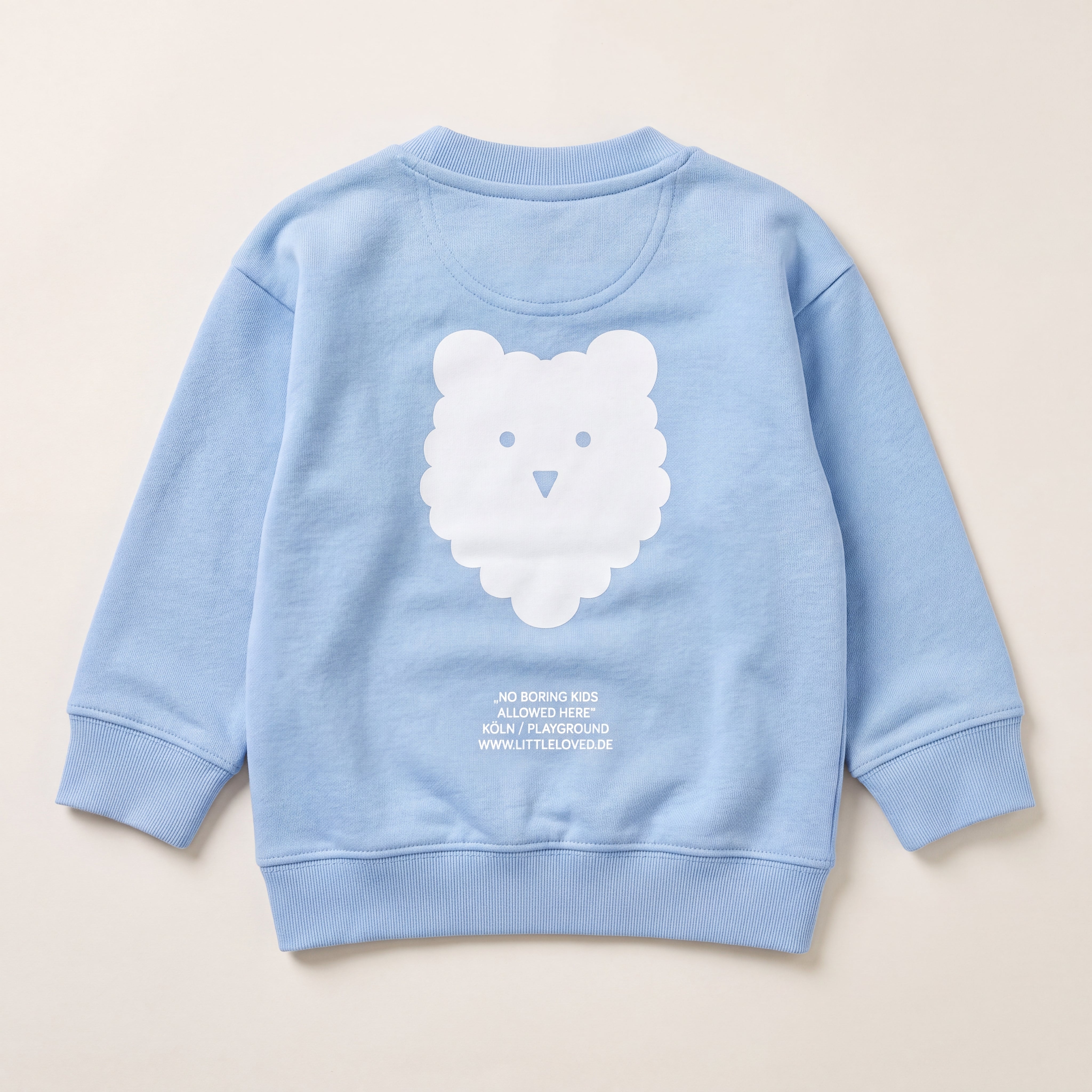 NO BORING KIDS ALLOWED HERE. – Sweatshirt – Packshot Baby Rücken (steinblau)
