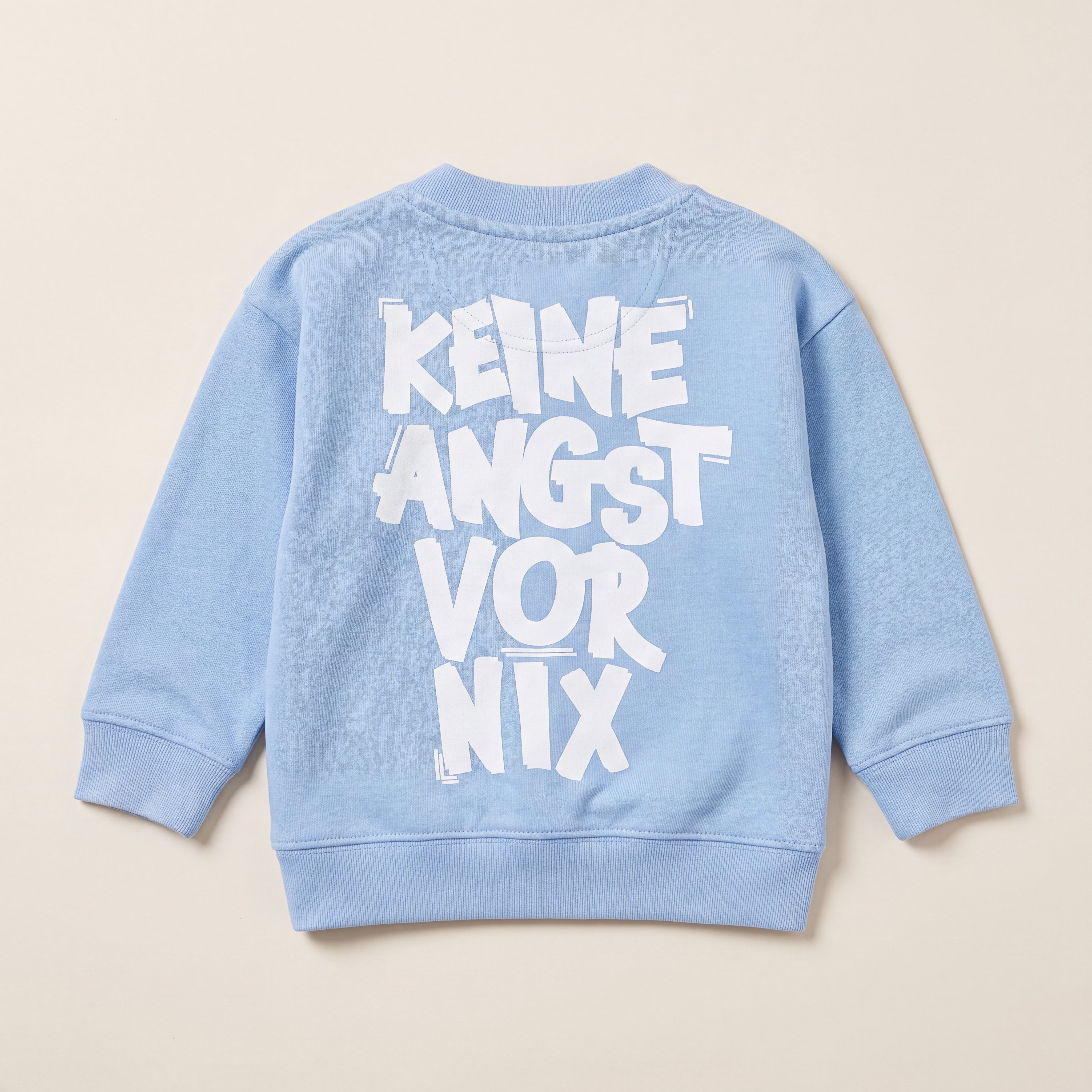 Keine Angst vor nix – Sweatshirt – Packshot Baby Rücken (steinblau)
