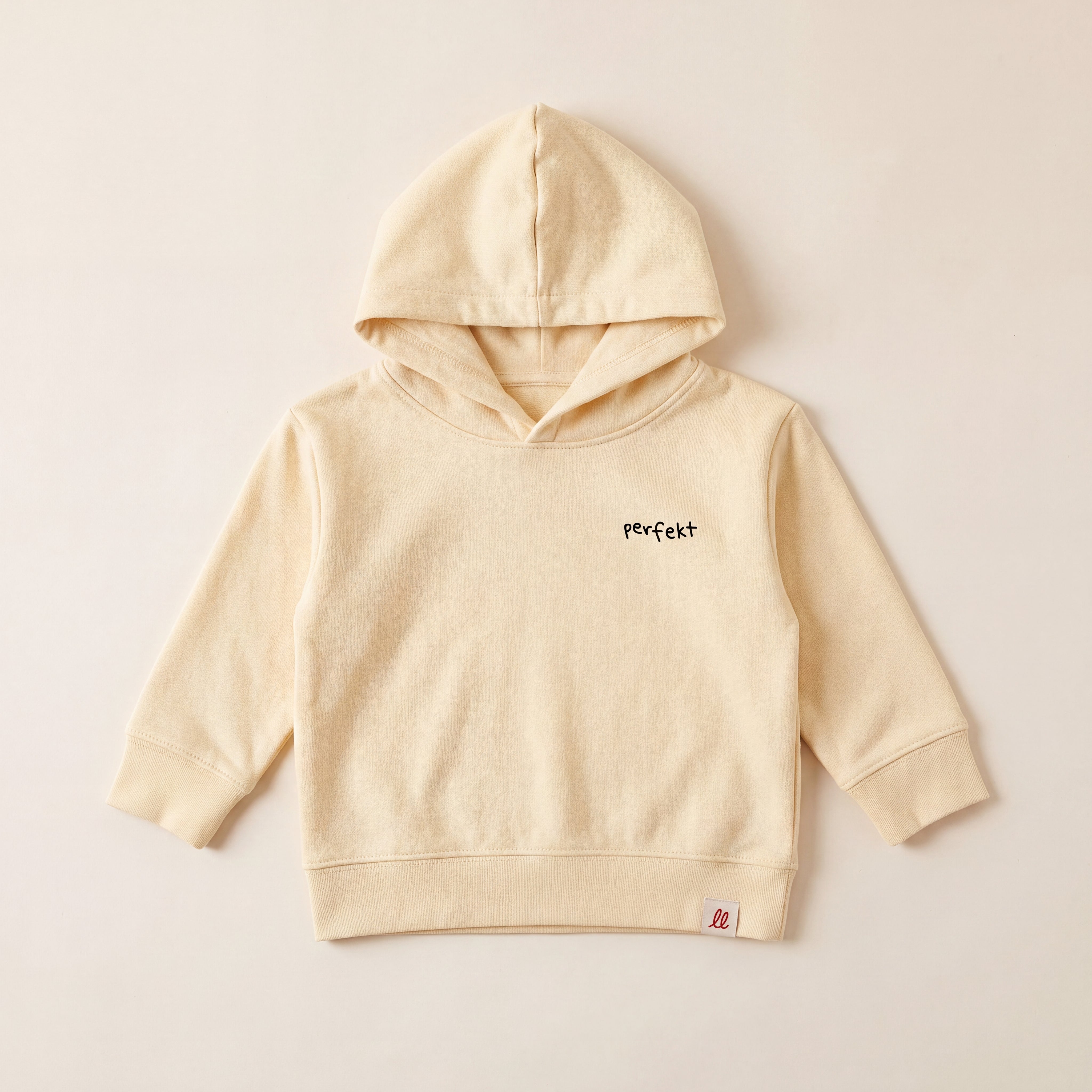 Perfekt, so wie du bist – Hoodie – Packshot Baby Front (butter)