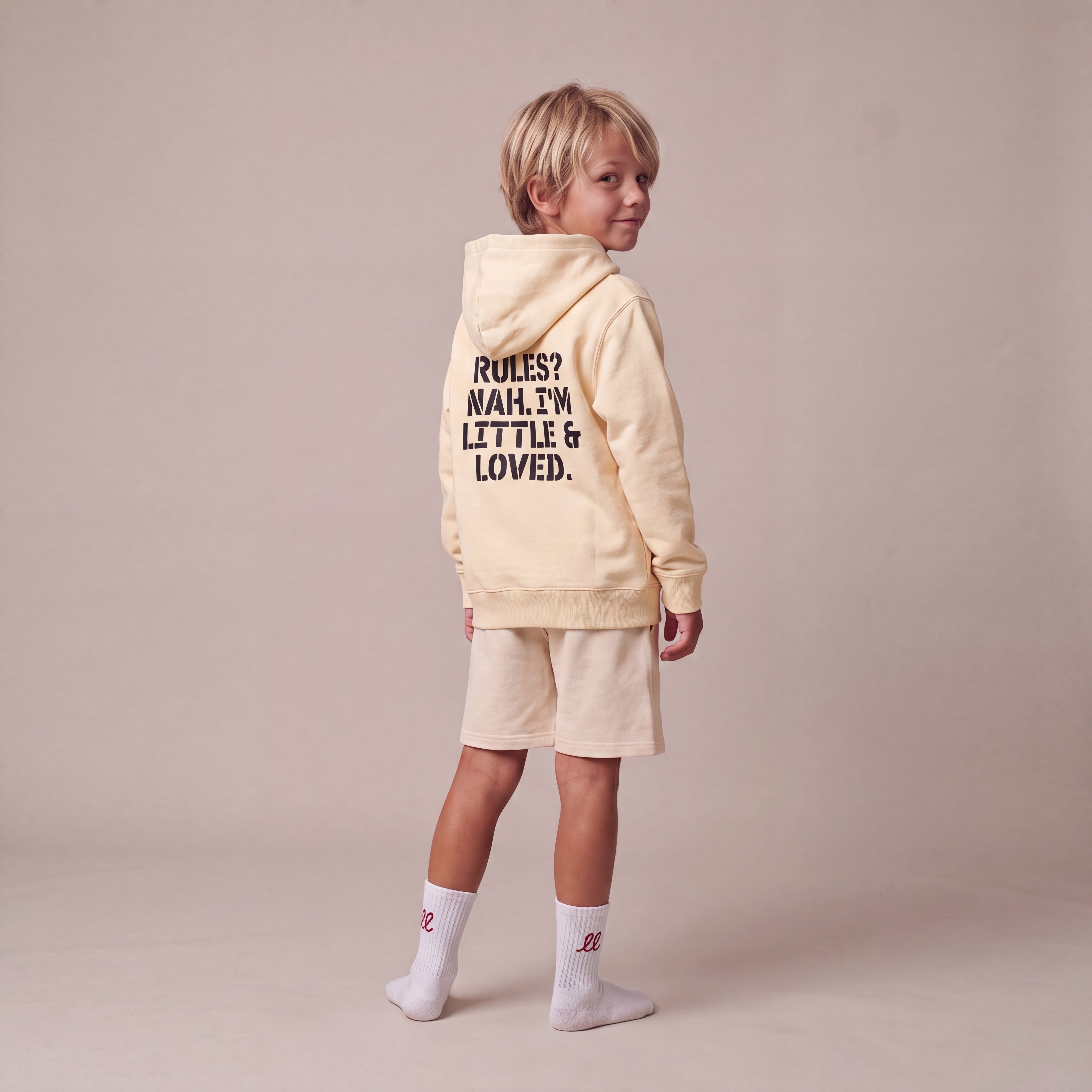 RULES? NAH. I'M LITTLE & LOVED. – Hoodie – getragen (Kind)