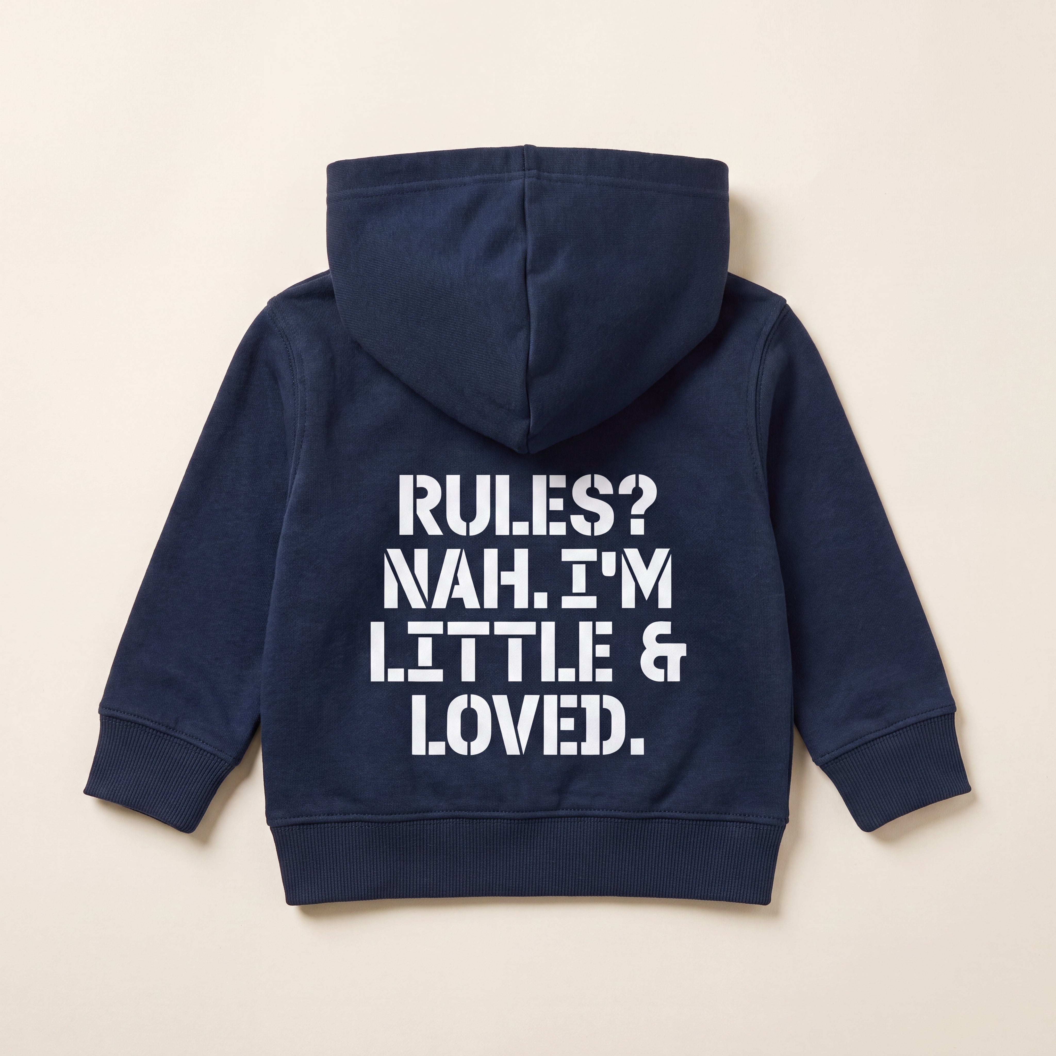 RULES? NAH. I'M LITTLE & LOVED. – Hoodie – Navy