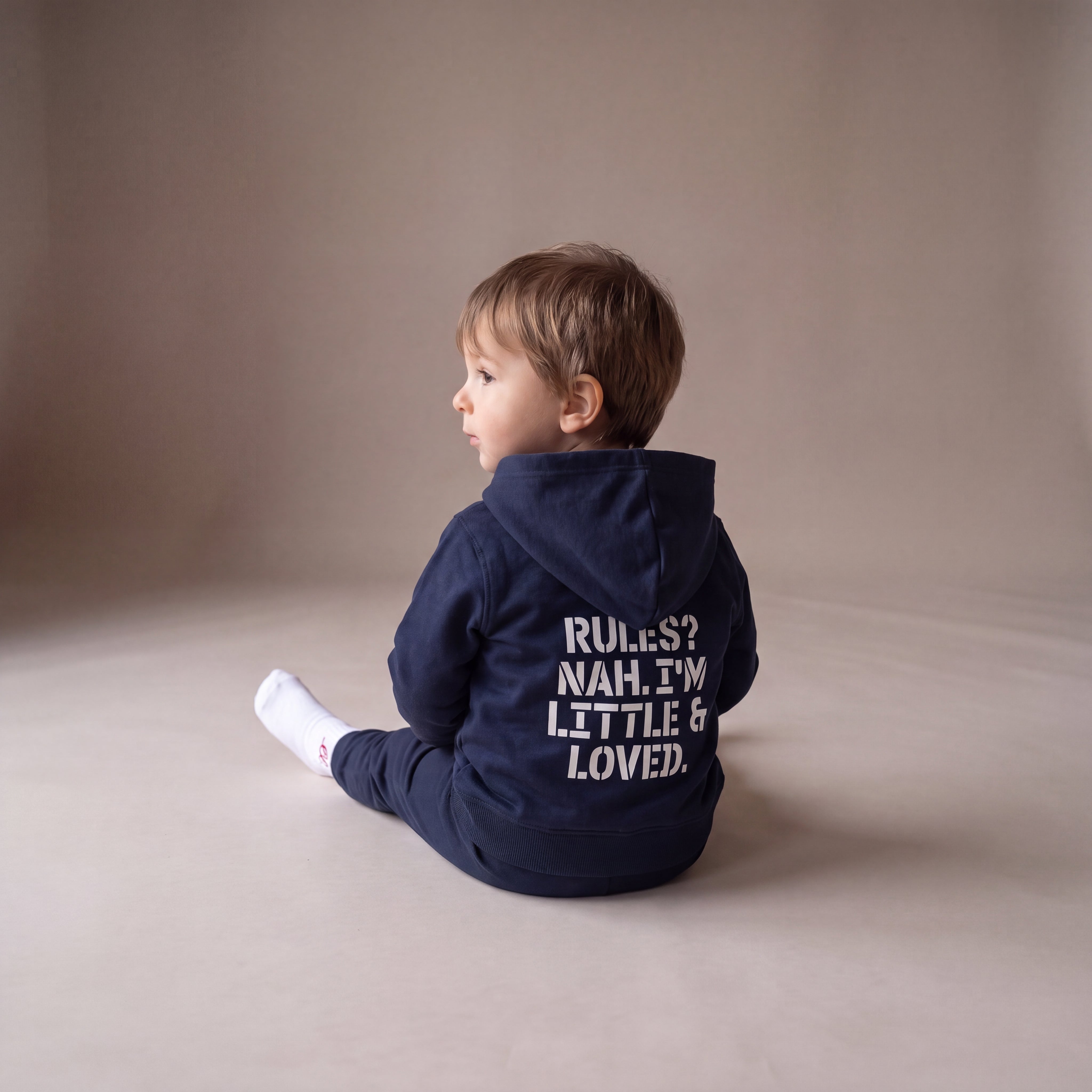RULES? NAH. I'M LITTLE & LOVED. – Hoodie – Navy