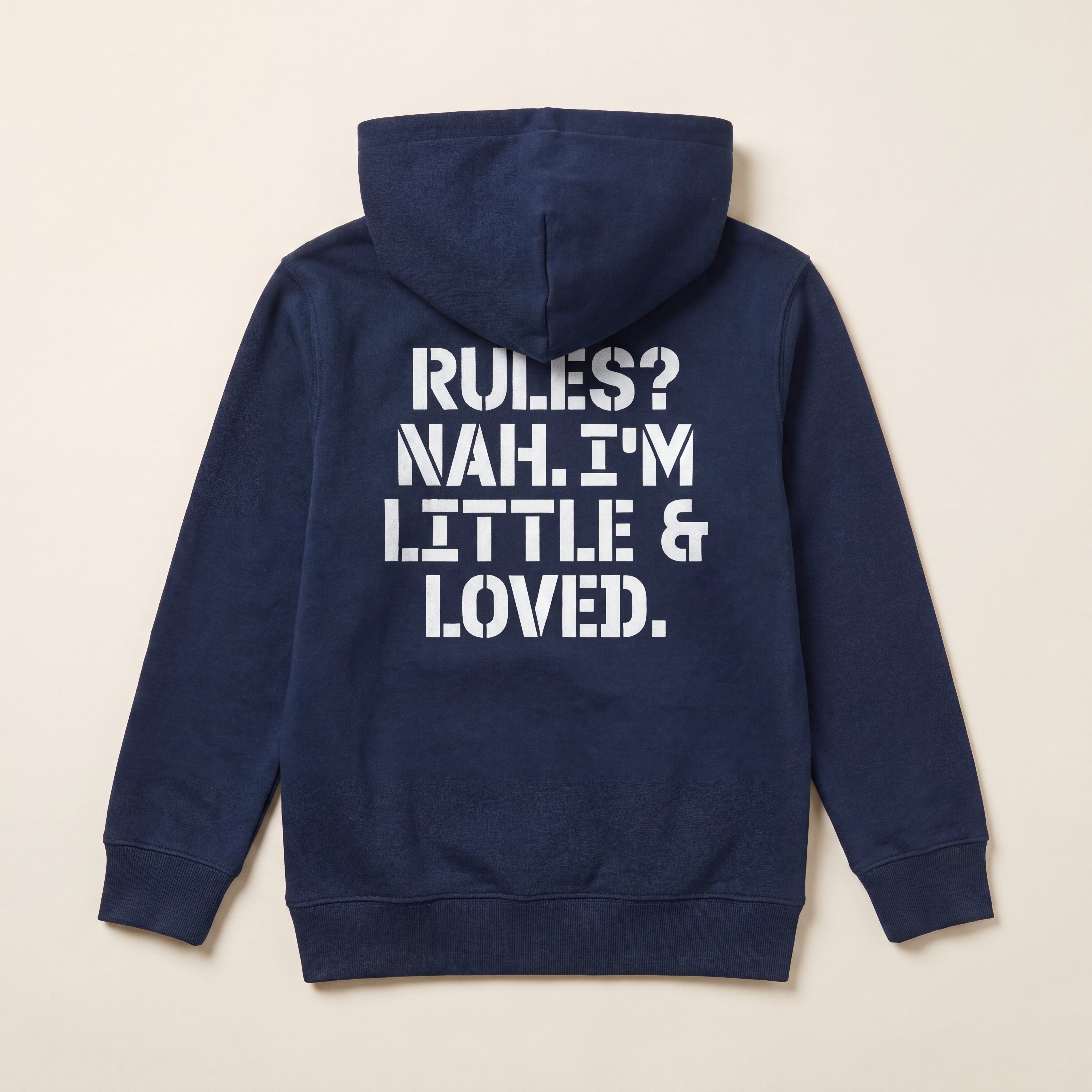 RULES? NAH. I'M LITTLE & LOVED. – Hoodie – Navy