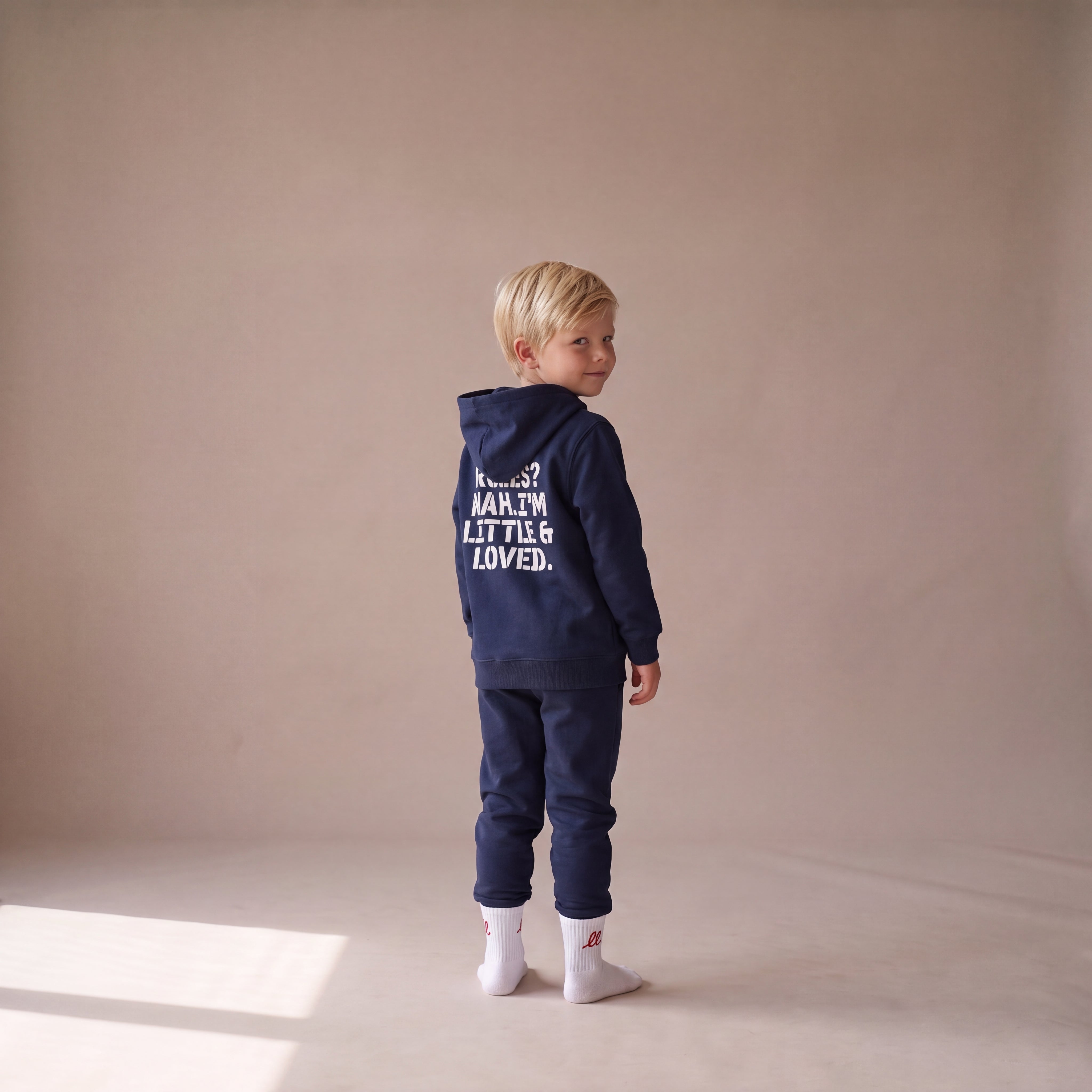 RULES? NAH. I'M LITTLE & LOVED. – Hoodie – Navy