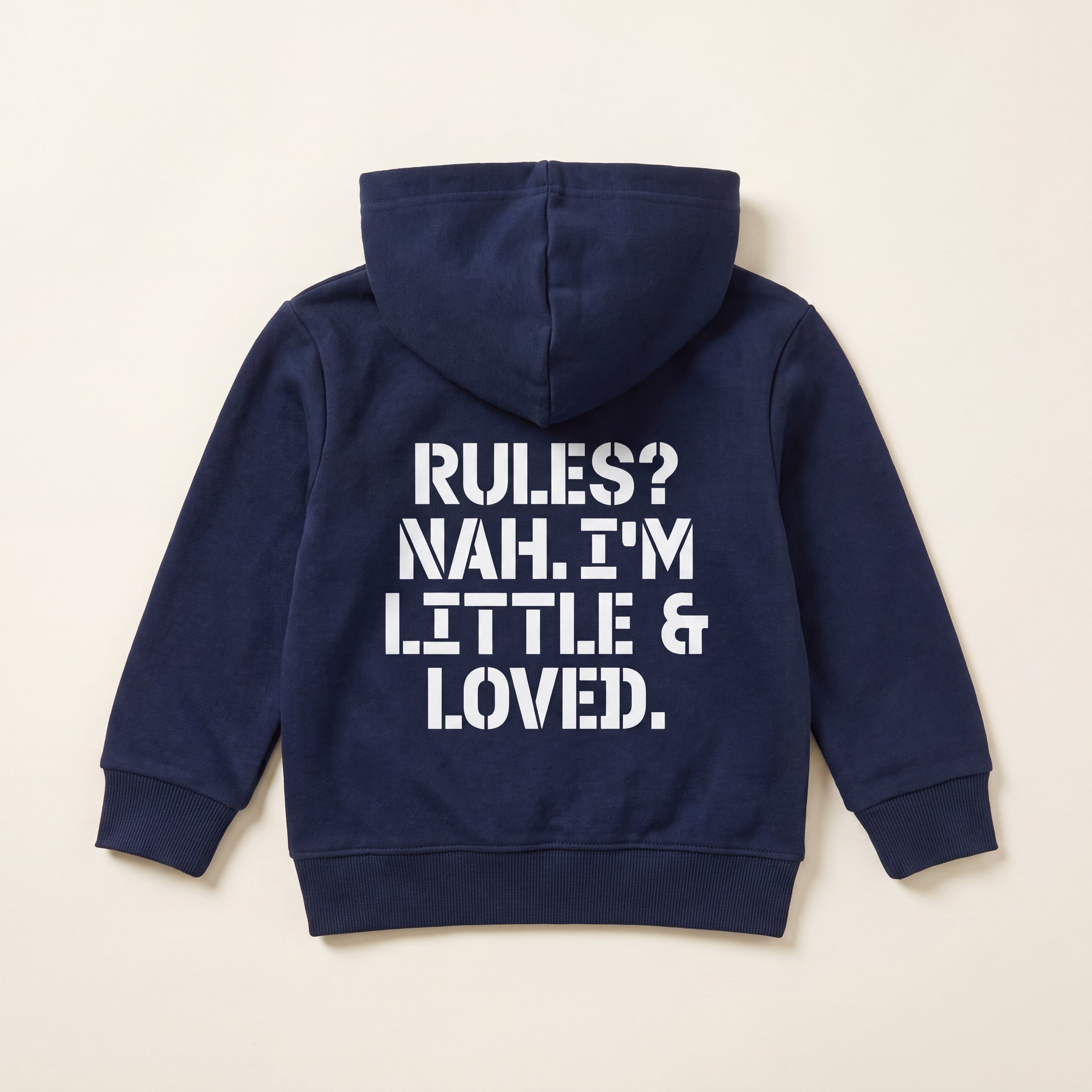 RULES? NAH. I'M LITTLE & LOVED. – Zip-Hoodie – Navy