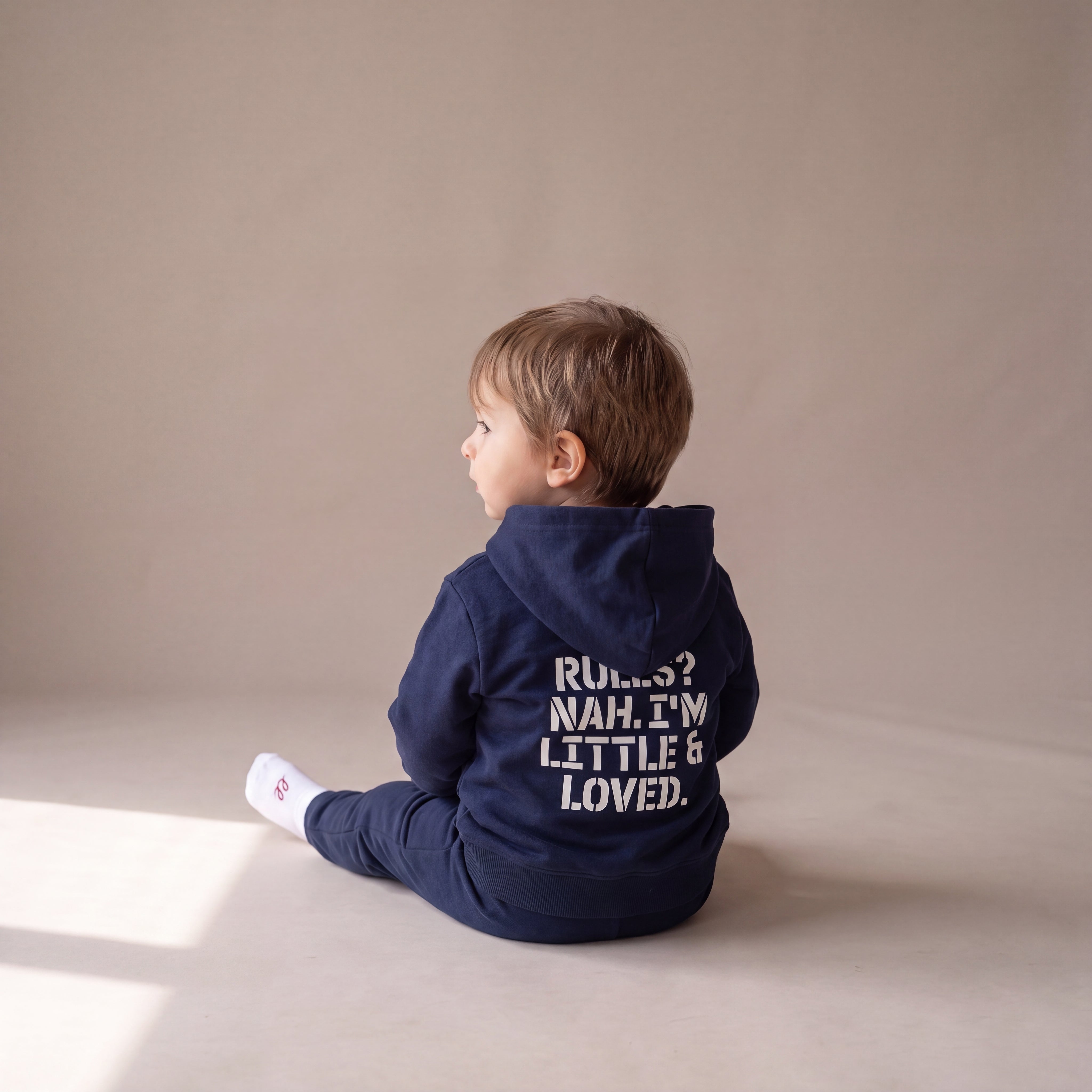 RULES? NAH. I'M LITTLE & LOVED. – Zip-Hoodie – Navy