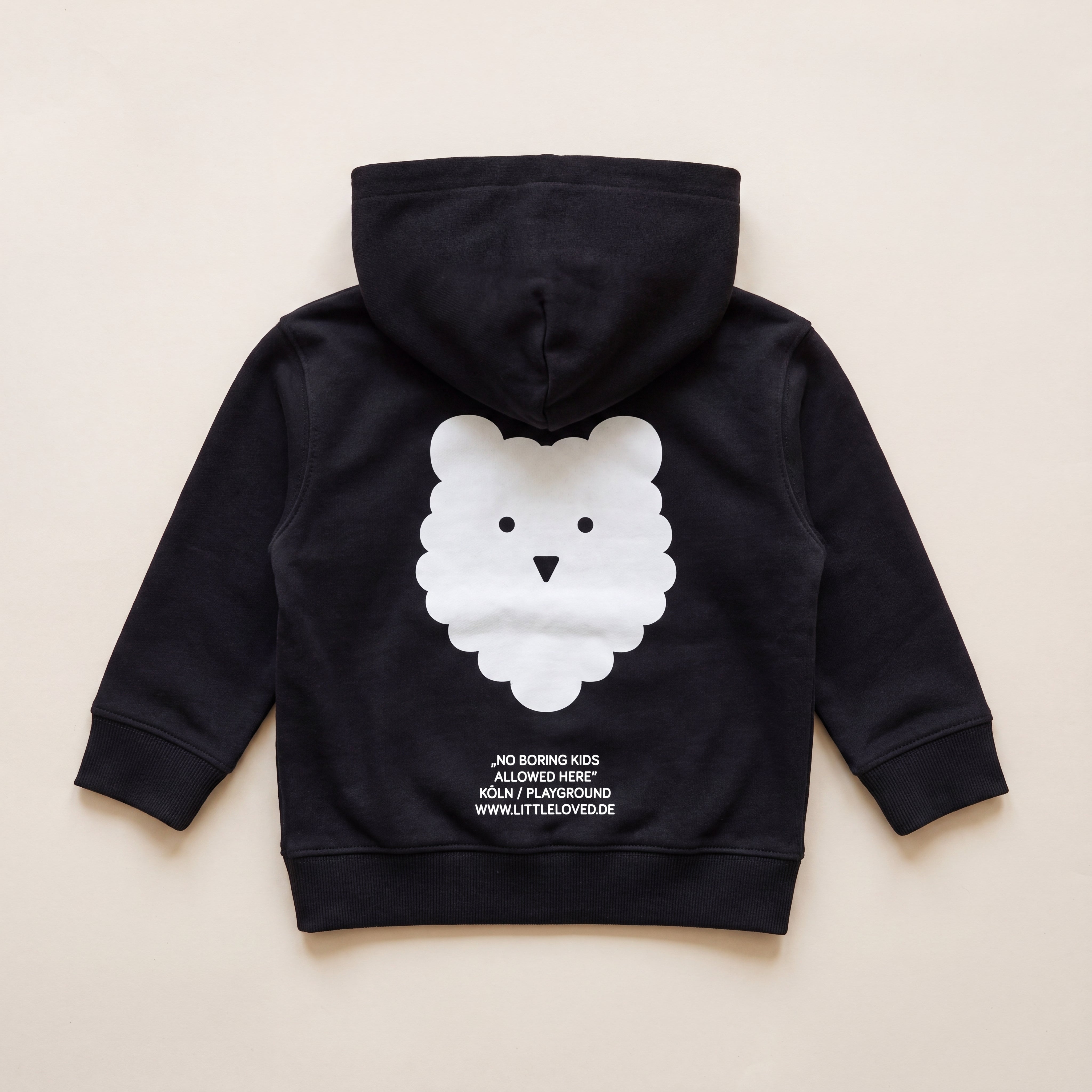 NO BORING KIDS ALLOWED HERE. – Hoodie – Packshot Baby Rücken (schwarz)