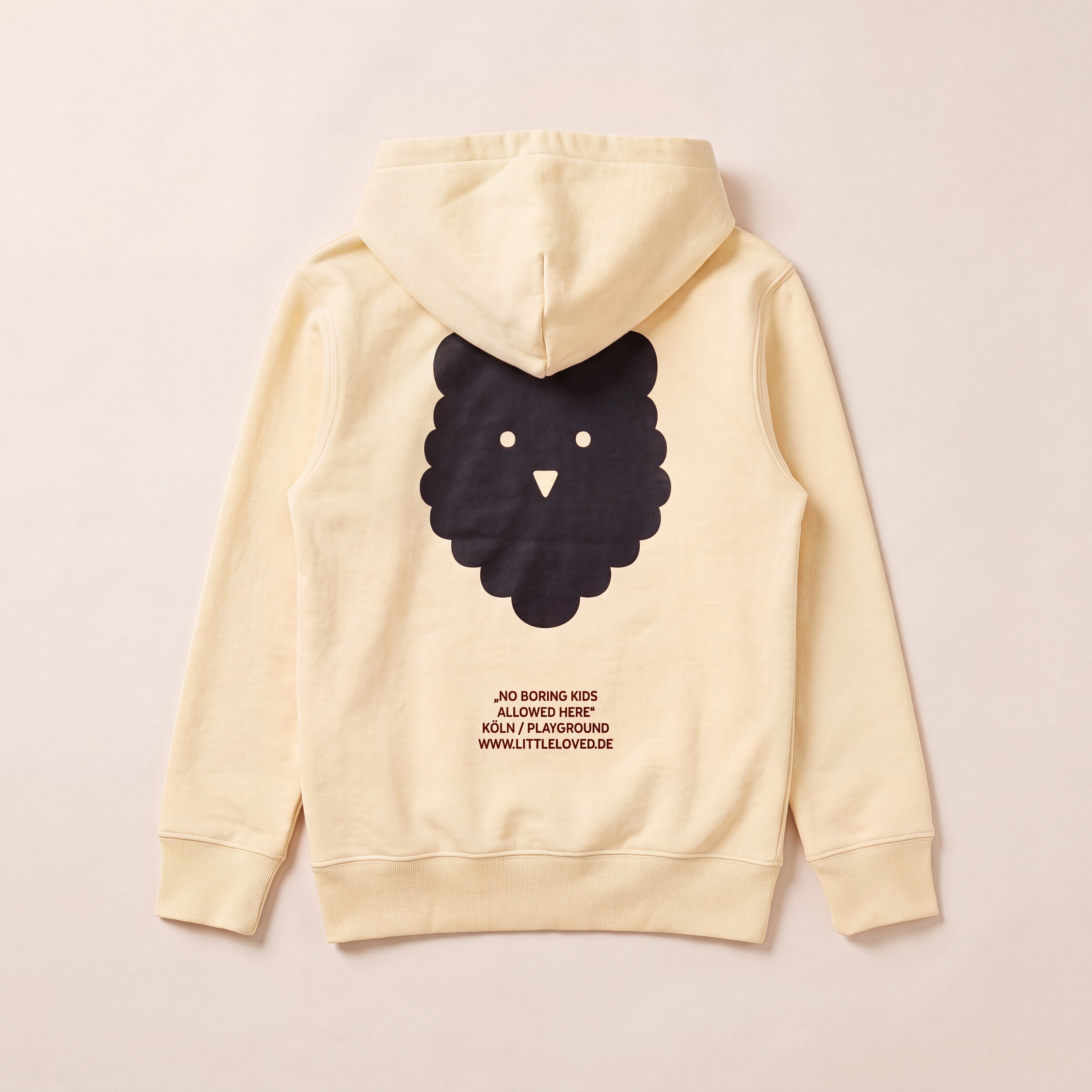 NO BORING KIDS ALLOWED HERE. – Hoodie – Packshot Rücken (butter)