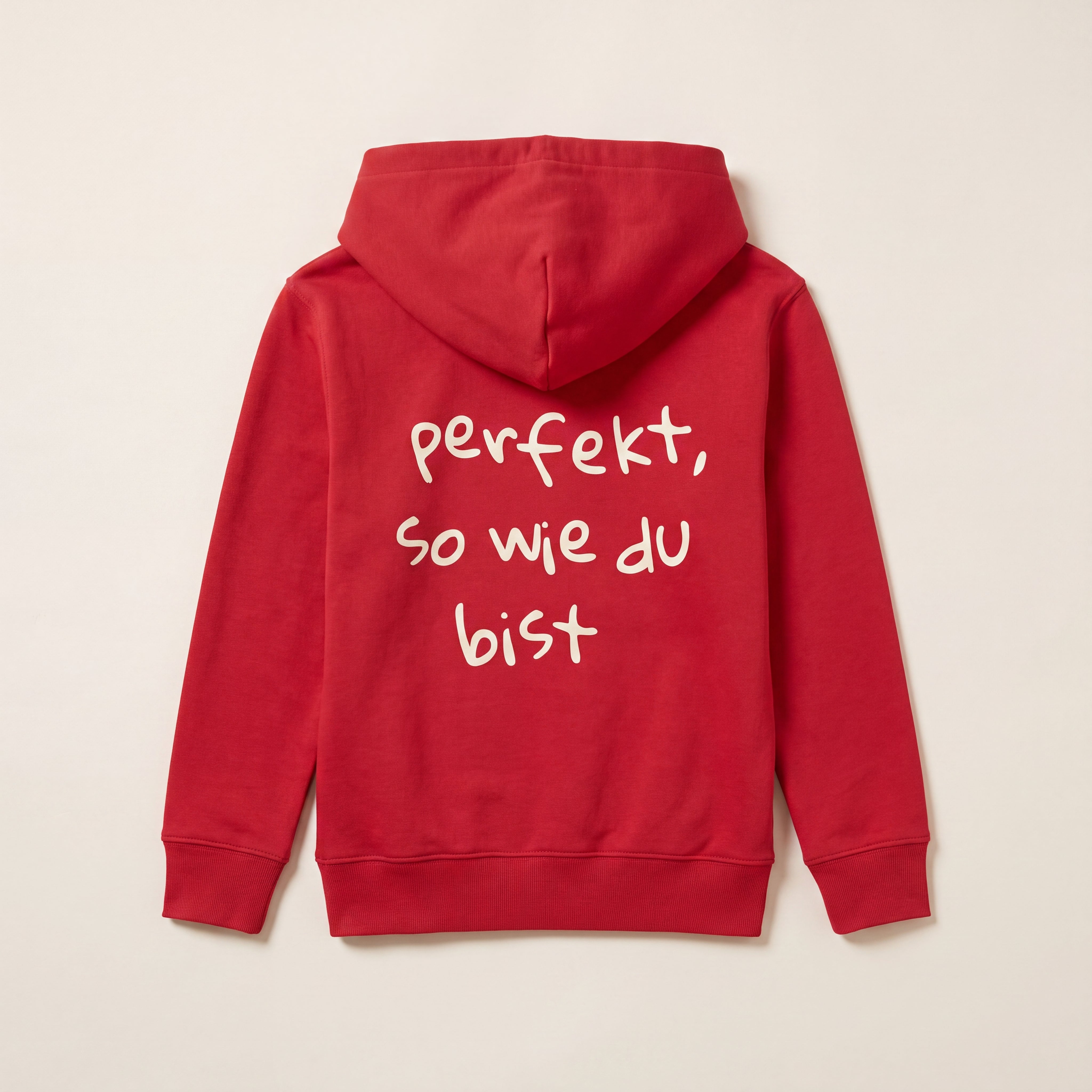 Perfekt, so wie du bist – Hoodie – Packshot Rücken (rot)