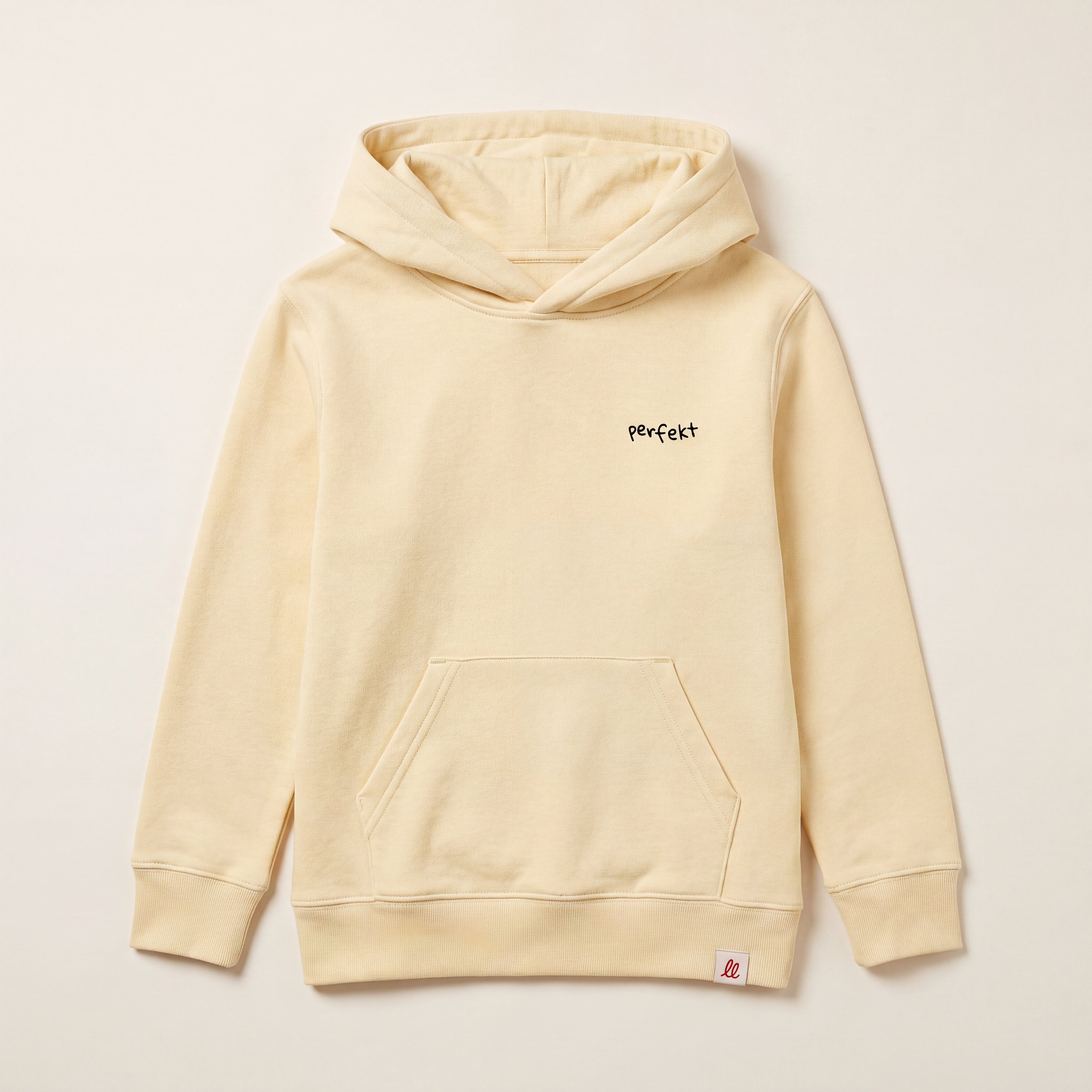 Perfekt, so wie du bist – Hoodie – Packshot Front (butter)
