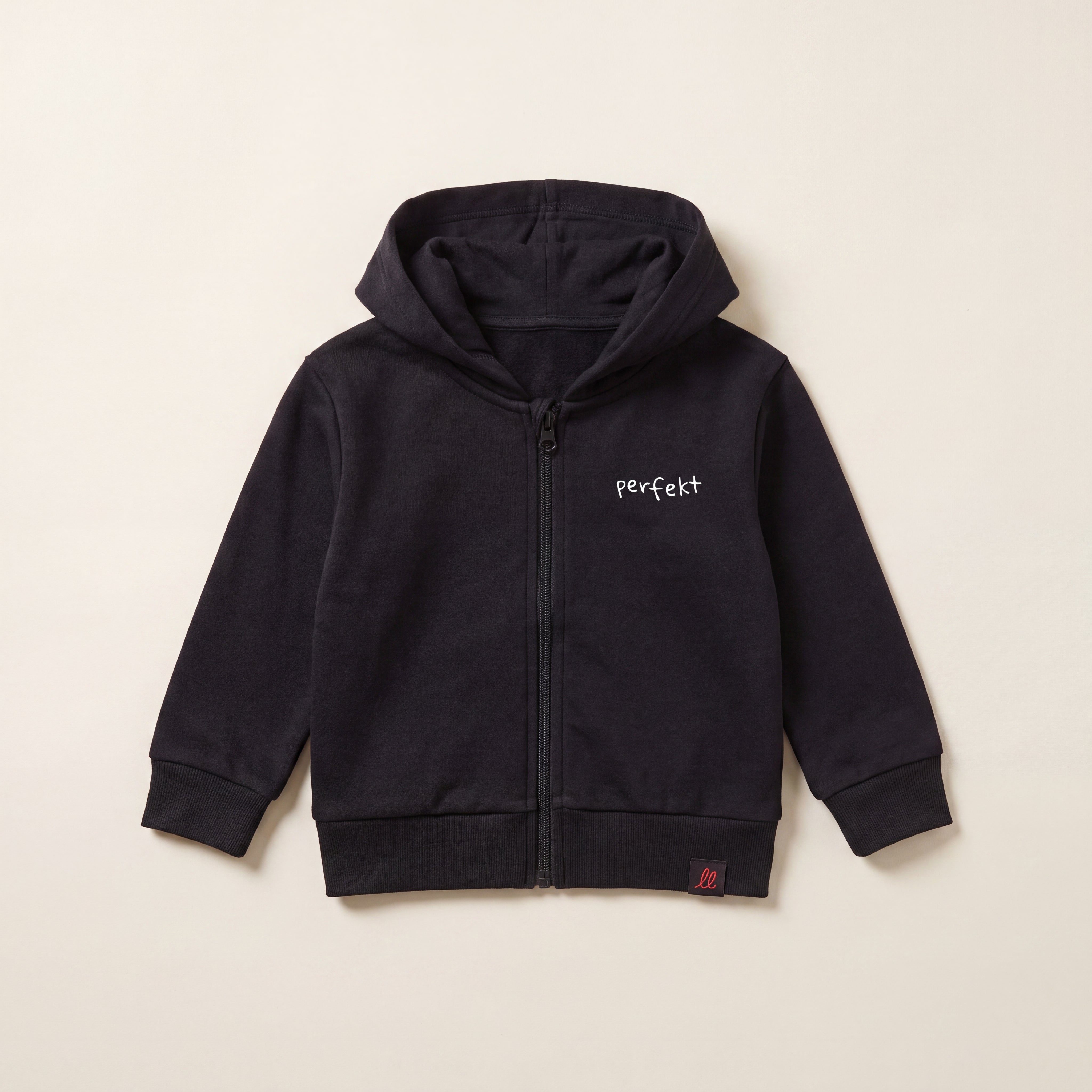 Perfekt, so wie du bist – Zip-Hoodie – Packshot Baby Front (schwarz)