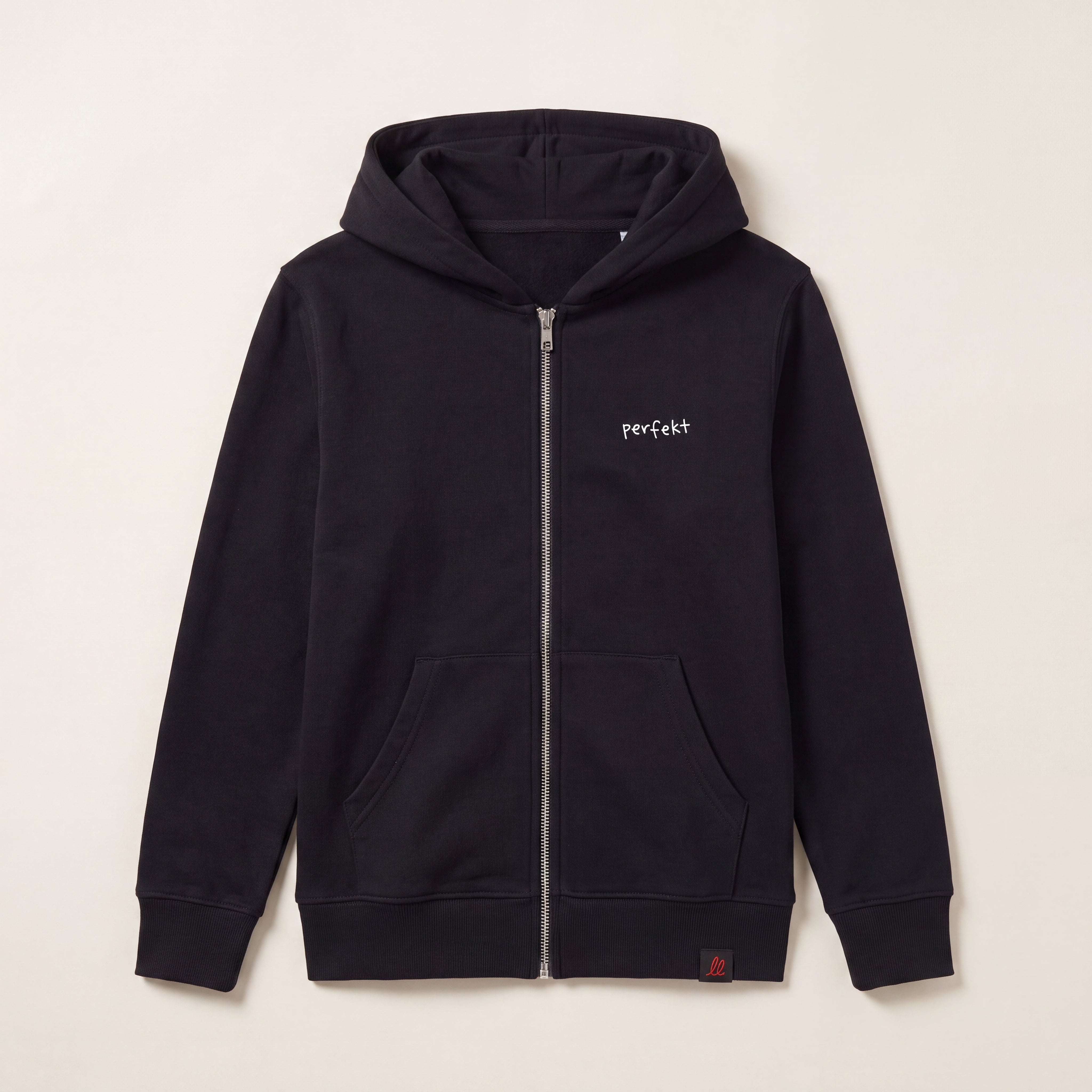 Perfekt, so wie du bist – Zip-Hoodie – Packshot Front (schwarz)