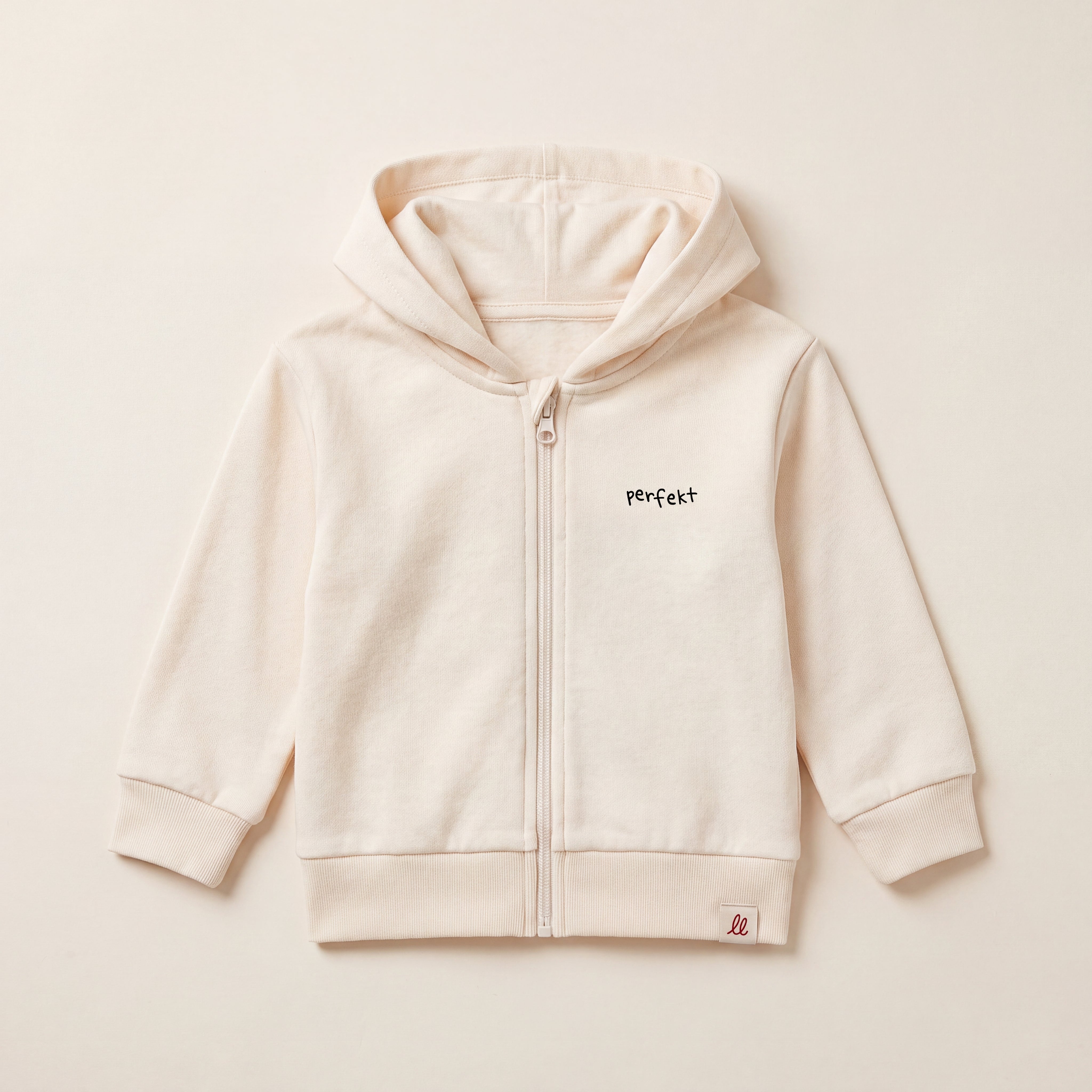 Perfekt, so wie du bist – Zip-Hoodie – Packshot Baby Front (off-white)