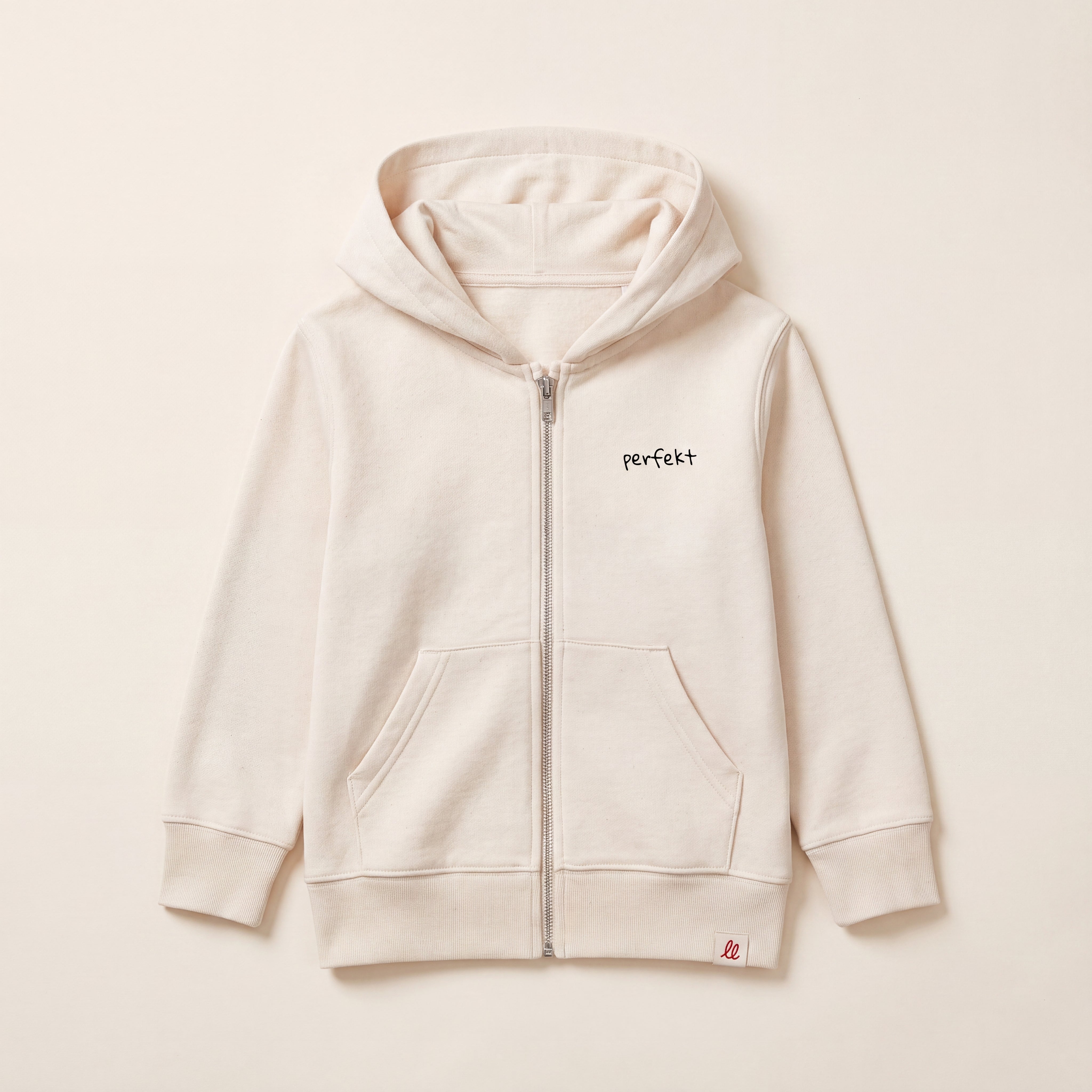 Perfekt, so wie du bist – Zip-Hoodie – Packshot Front (off-white)